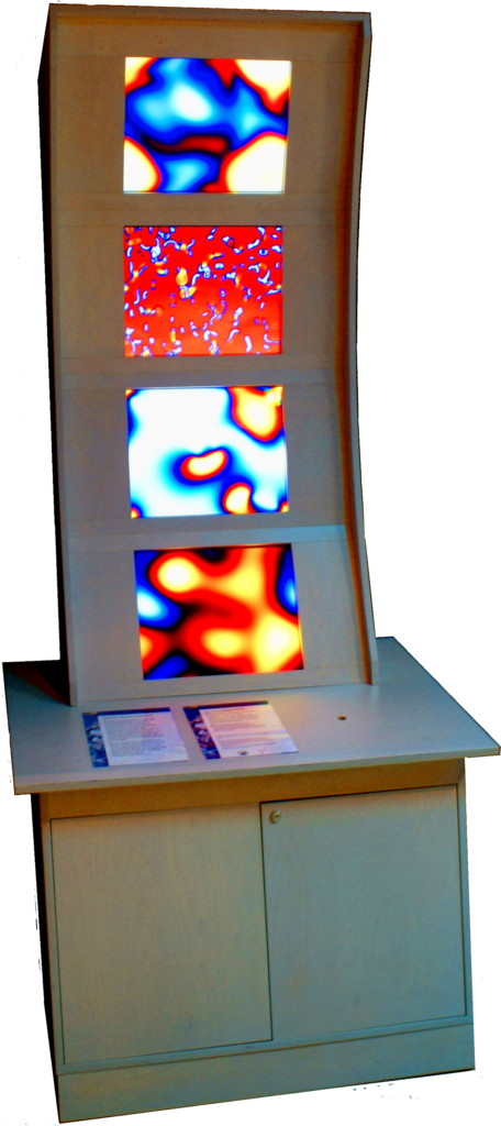 The "Patterns of Life" installation. A large machiene with four screens on top of each other. 