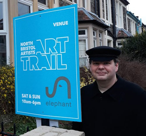 Thilo with the North Bristol Art Trail Sign.