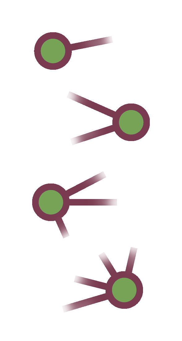 Examples of nodes of degree 1,2,3, and 4.